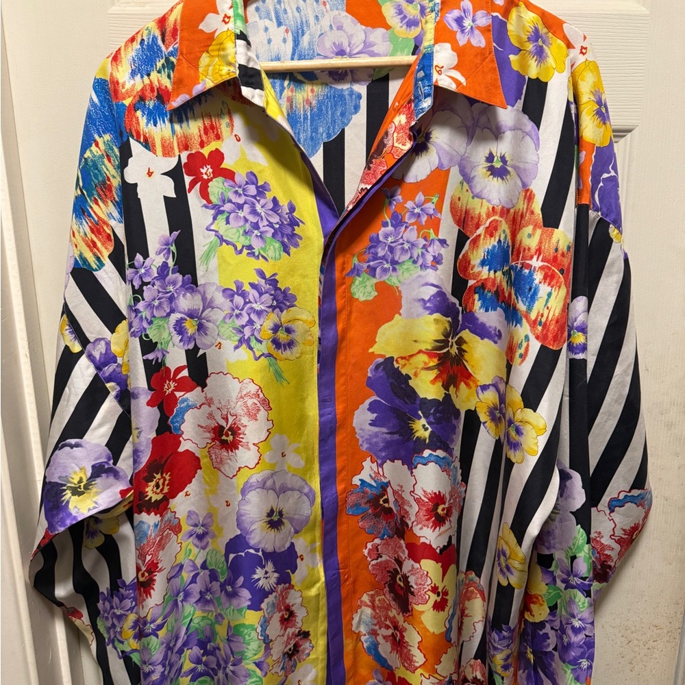 Versace Istante silk Multicolor Floral and Stripe Dress Shirt